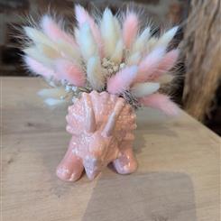 Ceramic Triceratops with dried Bunnytails 